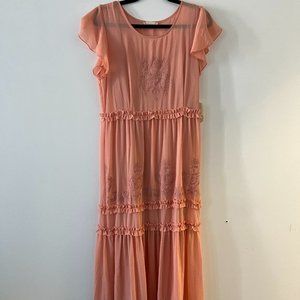 NWT Altar’d State Midi Tiered Coral Pink Orange Dress Short Sleeve